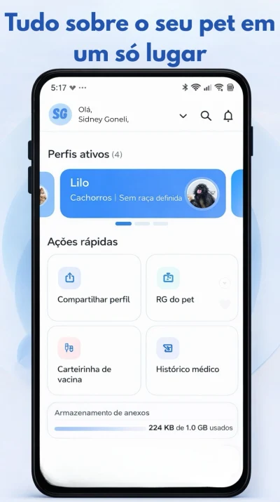 Tela do app Inoraya: O perfil do seu pet